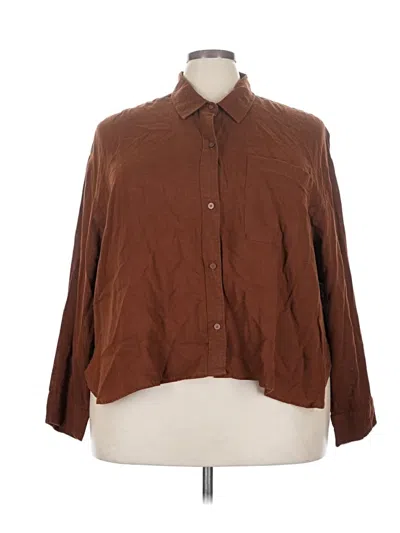 Old Navy 3/4 Sleeve Button Down Shirt In Brown