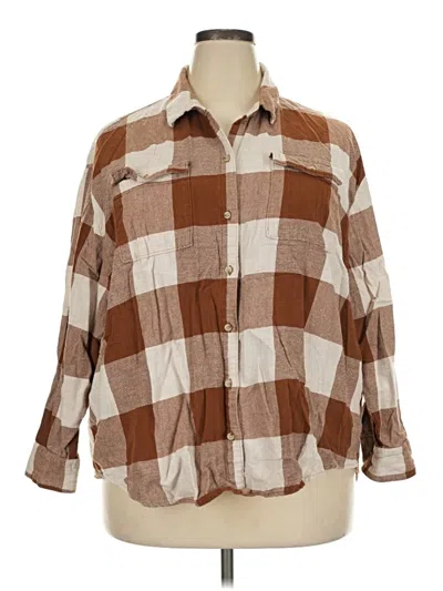 Pre-owned Old Navy 3/4 Sleeve Button Down Shirt In Brown