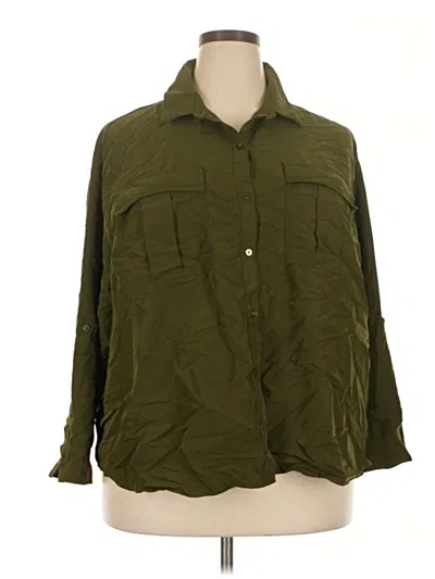 Pre-owned Old Navy 3/4 Sleeve Button Down Shirt In Green