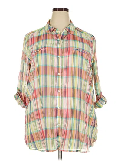 Pre-owned Old Navy 3/4 Sleeve Button Down Shirt In Green