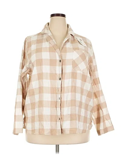Pre-owned Old Navy 3/4 Sleeve Button Down Shirt In Tan