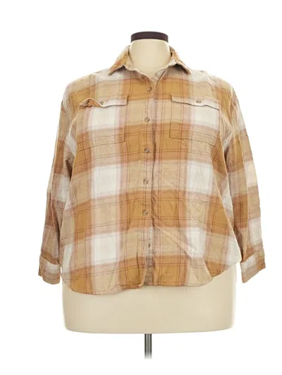 Pre-owned Old Navy 3/4 Sleeve Button Down Shirt In Tan