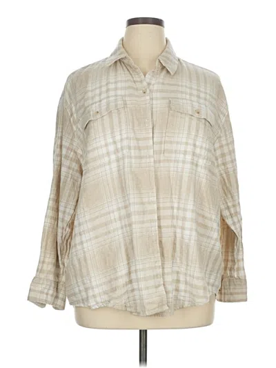 Pre-owned Old Navy 3/4 Sleeve Button Down Shirt In Tan