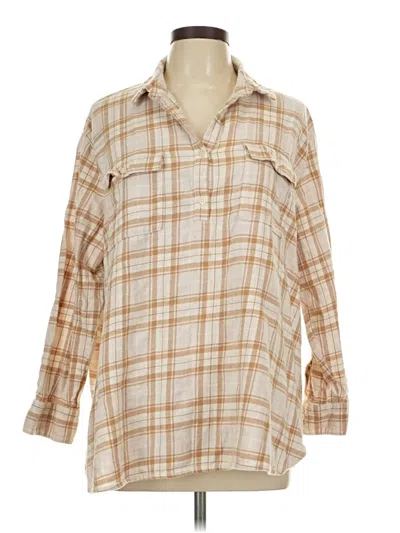 Pre-owned Old Navy 3/4 Sleeve Button Down Shirt In Tan