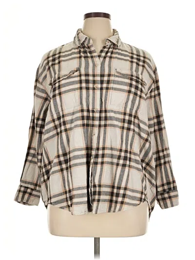 Pre-owned Old Navy 3/4 Sleeve Button Down Shirt In Tan