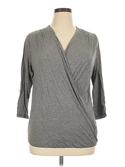 Old Navy 3/4 Sleeve Top Gray Plunge Neckline Tops
