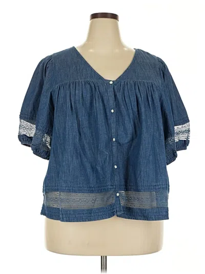 Pre-owned Old Navy Short Sleeve Blouse In Blue