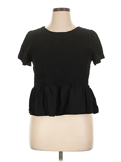 Pre-owned Old Navy Short Sleeve Top Black Ruffles Neckline Tops