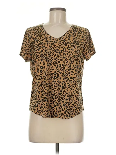 Pre-owned Old Navy Short Sleeve Top Brown Animal Print Pattern V Neck Tops