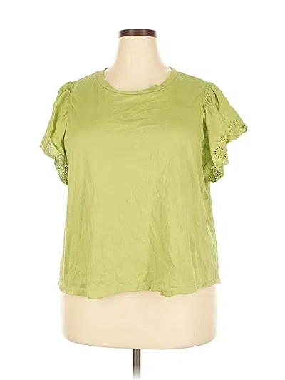 Pre-owned Old Navy Short Sleeve Top Green Ruffles Neckline Tops