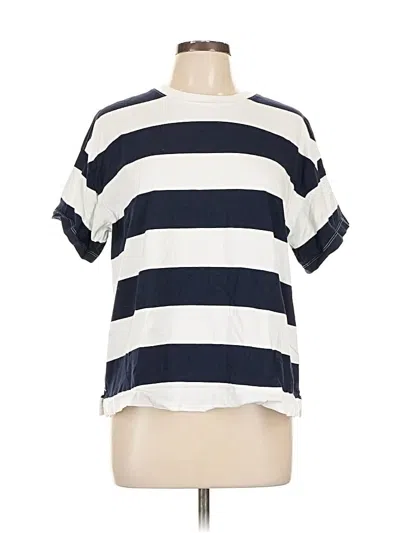 Pre-owned Old Navy Short Sleeve Top Ivory Stripes Pattern Boatneck Tops In White