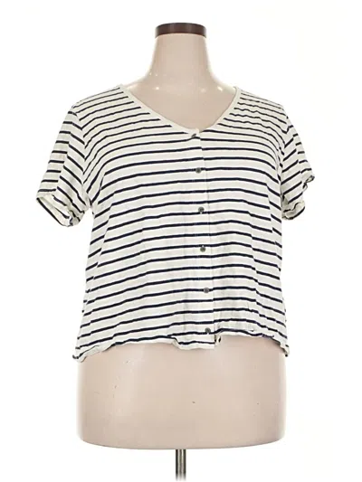 Pre-owned Old Navy Short Sleeve Top Ivory Stripes Pattern V Neck Tops In White