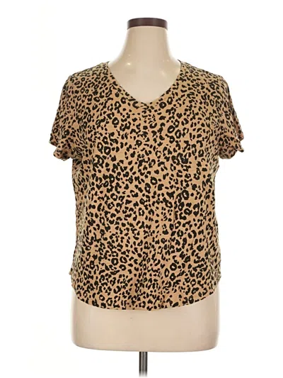 Pre-owned Old Navy Short Sleeve Top Tan Animal Print Pattern V-neck Tops