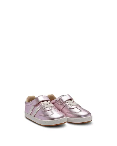 Old Soles Girls' Ruffle Queen Metallic Leather Sneakers Toddler, Little Kid, Big Kid In Pink