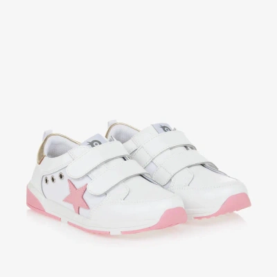Old Soles Kids' Girls White Leather Star Velcro Trainers In Pink