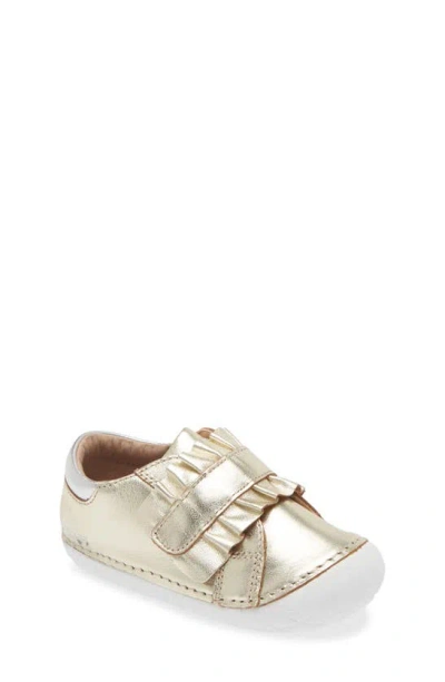 Old Soles Kids' Ruffle Strap Leather Sneaker In Gold/ Silver