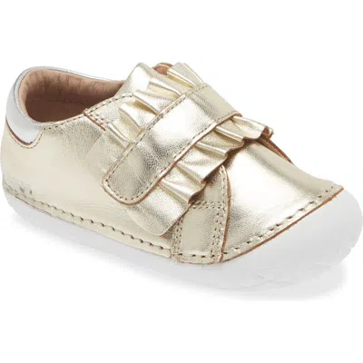 Old Soles Kids' Ruffle Strap Leather Sneaker In Gold/silver