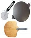 Old Stone 3pc Glazed Pizza Stone Set. Set Includes 15" Glazed Pizza Stone, 14" X 16" Real Peel, And A 3.5" Piz In Gray