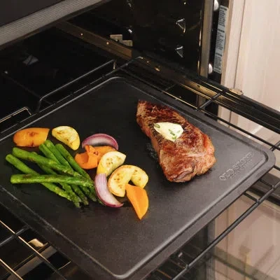 Old Stone Pizza Kitchen Pizza Steel W/ Moat, 14x14-inch, 1/4" In Satin Black