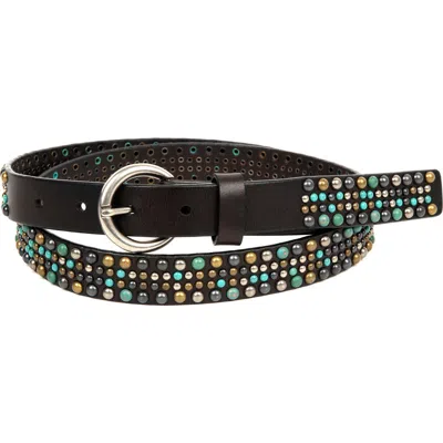 Old Trend Amazonite Genuine Leather Studded Stitched Detail Belt In Black
