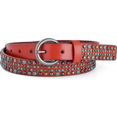 Old Trend Amazonite Genuine Leather Studded Stitched Detail Belt In Red