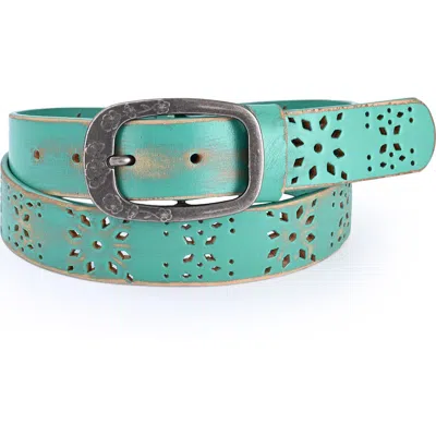Old Trend Blooming Genuine Leather Perforated Floral Vintage Belt In Green