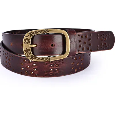 Old Trend Blooming Genuine Leather Perforated Floral Vintage Belt In Brown