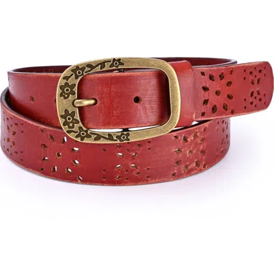 Old Trend Blooming Genuine Leather Perforated Floral Vintage Belt In Brown