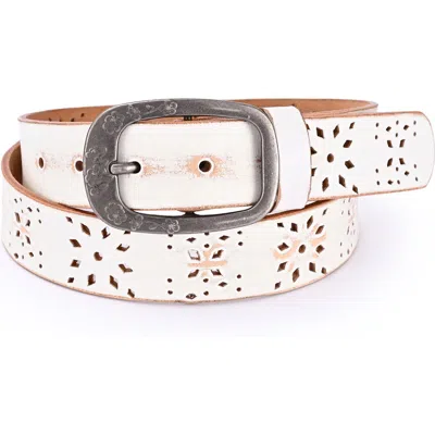 Old Trend Blooming Genuine Leather Perforated Floral Vintage Belt In White