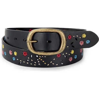 Old Trend Blossom Genuine Leather Hand Stitched Colorful Detail Belt In Black