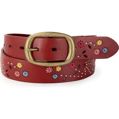 Old Trend Blossom Genuine Leather Hand Stitched Colorful Detail Belt In Brown