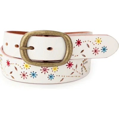 Old Trend Blossom Genuine Leather Hand Stitched Colorful Detail Belt In White