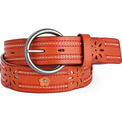 Old Trend Blossom Genuine Leather Stitched Perforated Detail Belt In Brown