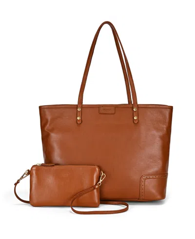Old Trend Camellia Large Reversible Leather Tote Handbag In Brown