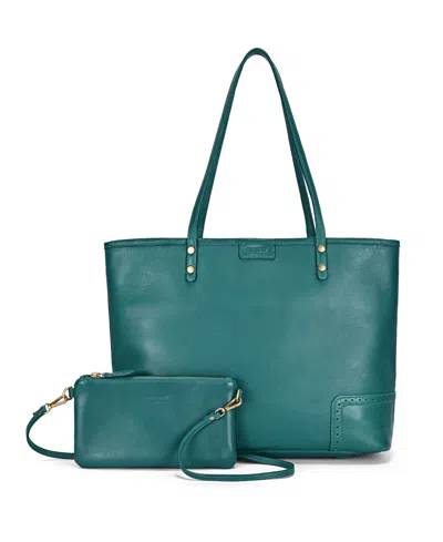 Old Trend Camellia Large Reversible Leather Tote Handbag In Green