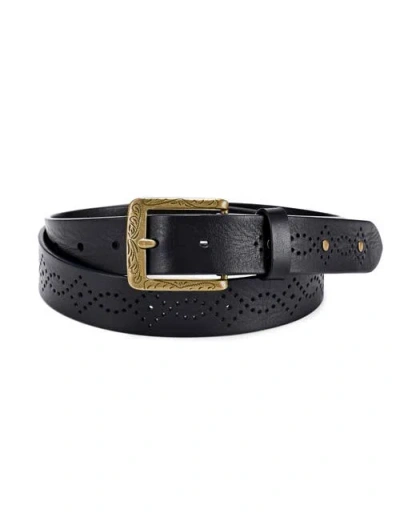 Old Trend Daisy Genuine Leather Perforated Floral Detail Belt In Black