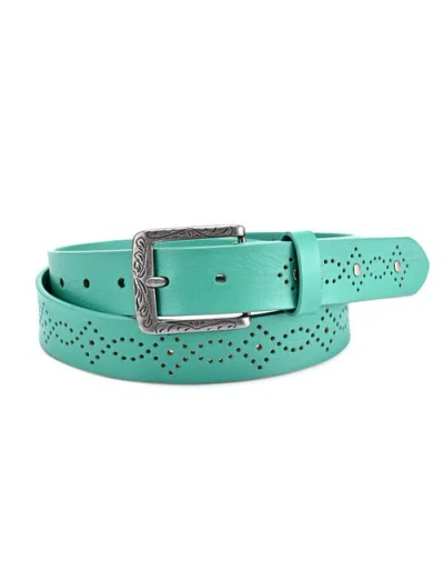 Old Trend Daisy Genuine Leather Perforated Floral Detail Belt In Green