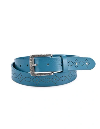 Old Trend Daisy Genuine Leather Perforated Floral Detail Belt In Blue