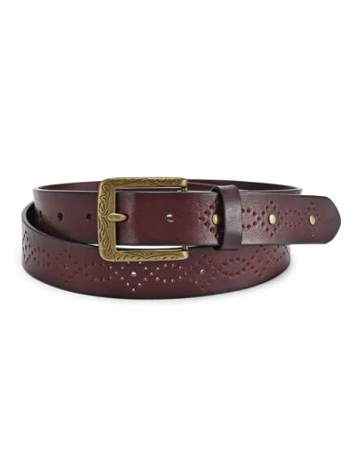 Old Trend Daisy Genuine Leather Perforated Floral Detail Belt In Brown