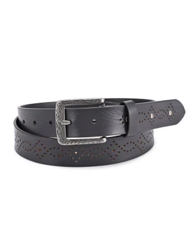 Old Trend Daisy Genuine Leather Perforated Floral Detail Belt In Gray