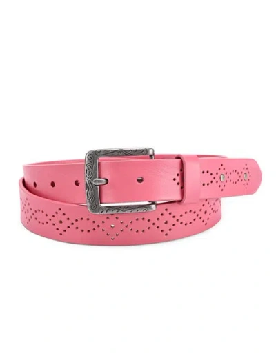 Old Trend Daisy Genuine Leather Perforated Floral Detail Belt In Pink