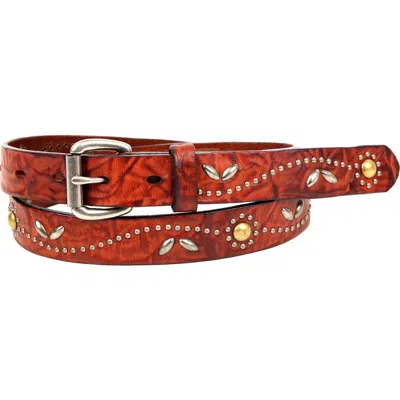 Old Trend Floral Genuine Leather Studded Floral Accent Belt In Brown