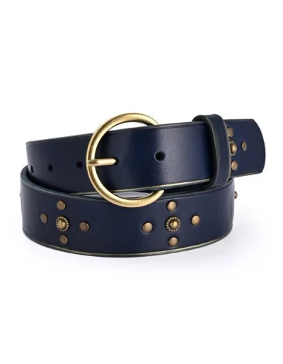 Old Trend Gia Genuine Leather Studded Vintage Inspired Belt In Blue