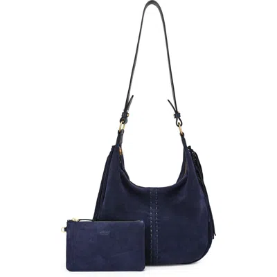 Old Trend Hydrangea Genuine Leather Suede Heritage Shoulder Bag In Blue