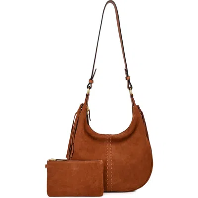Old Trend Hydrangea Genuine Leather Suede Heritage Shoulder Bag In Brown
