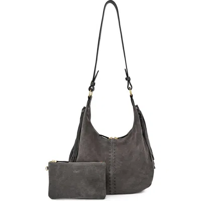 Old Trend Hydrangea Genuine Leather Suede Heritage Shoulder Bag In Gray