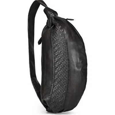 Old Trend Lily Oversized Handwoven Convertible Leather Sling Bag In Black