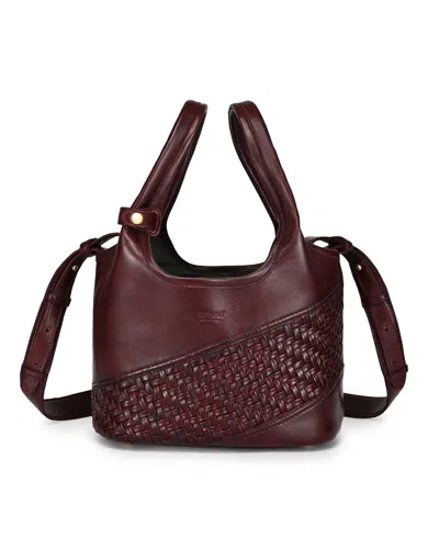 Old Trend Lily Small Handwoven Tote Handbag In Burgundy