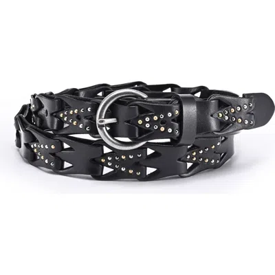 Old Trend Oranda Genuine Leather Woven Studded Statement Belt In Black