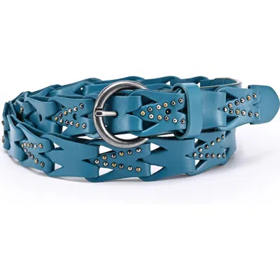 Old Trend Oranda Genuine Leather Woven Studded Statement Belt In Blue